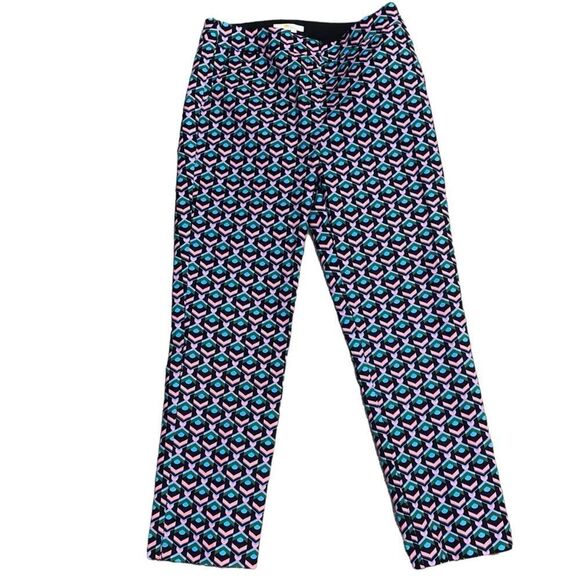Boden Richmond Black Pink Blue Geometric Tile Design Stretch Trousers Size 8 - Picture 1 of 7